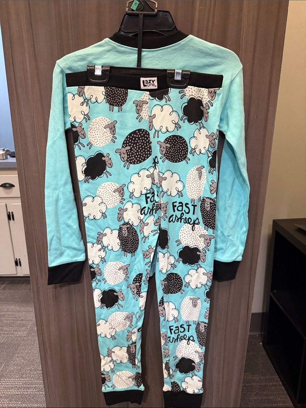 Lazy One Aqua & Black 'Fast Asleep' Sheep Kids Pajama Set - Picture 3 of 5